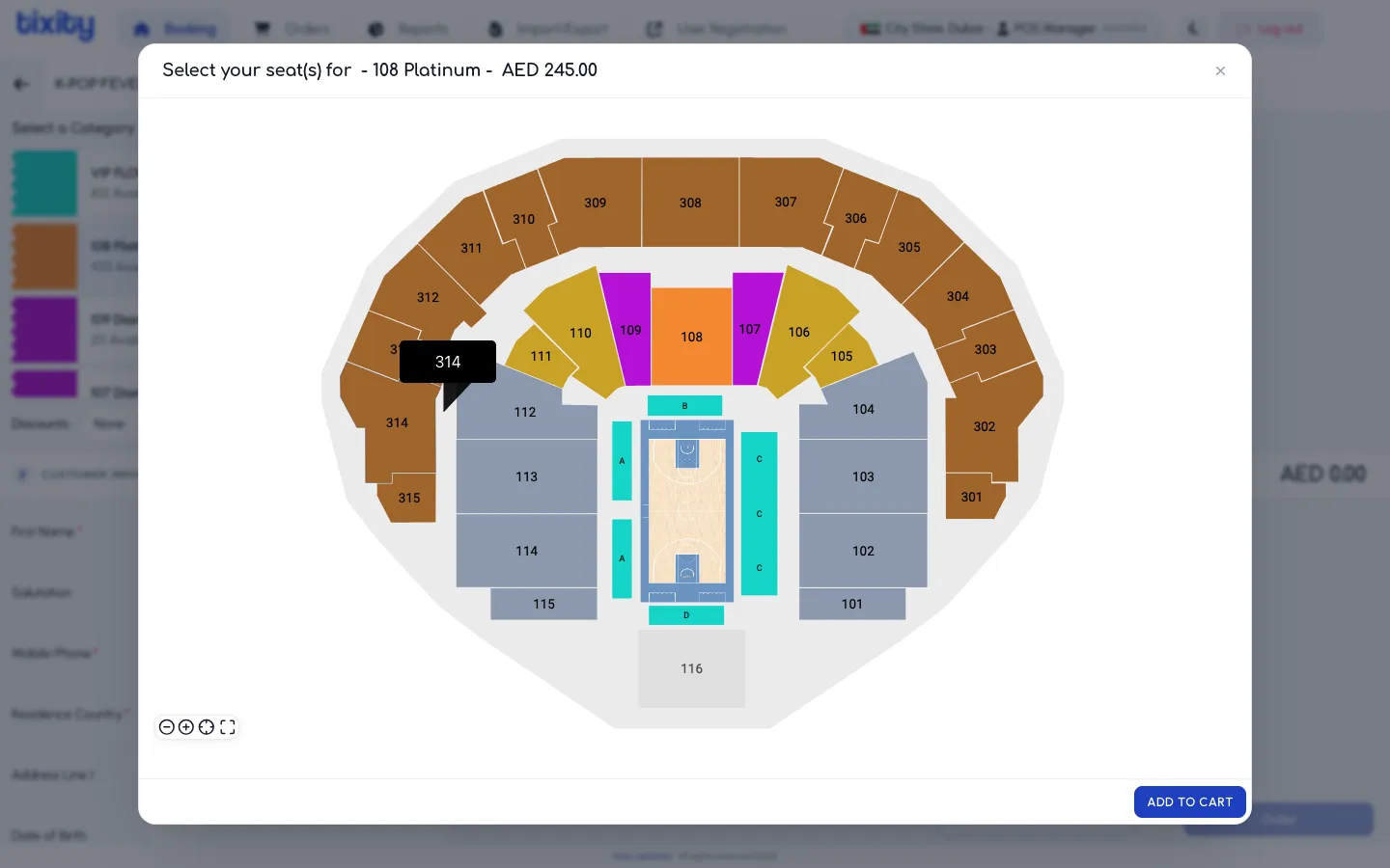 the venue map with each section coloured by category