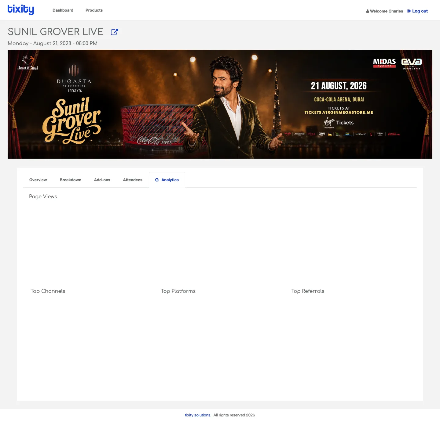 the Analytics tab for SUNIL GROVER LIVE