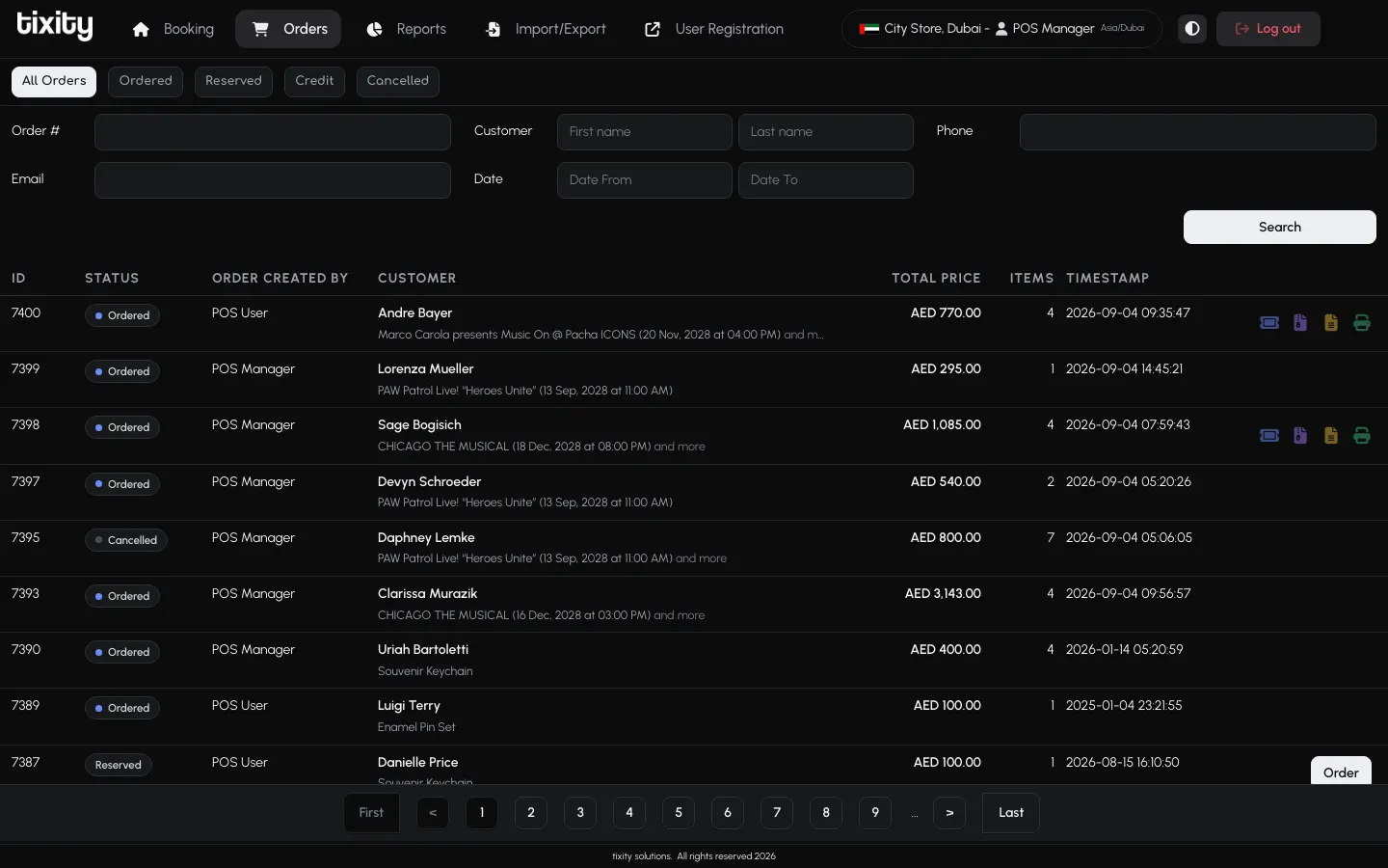 the Orders tab in dark mode