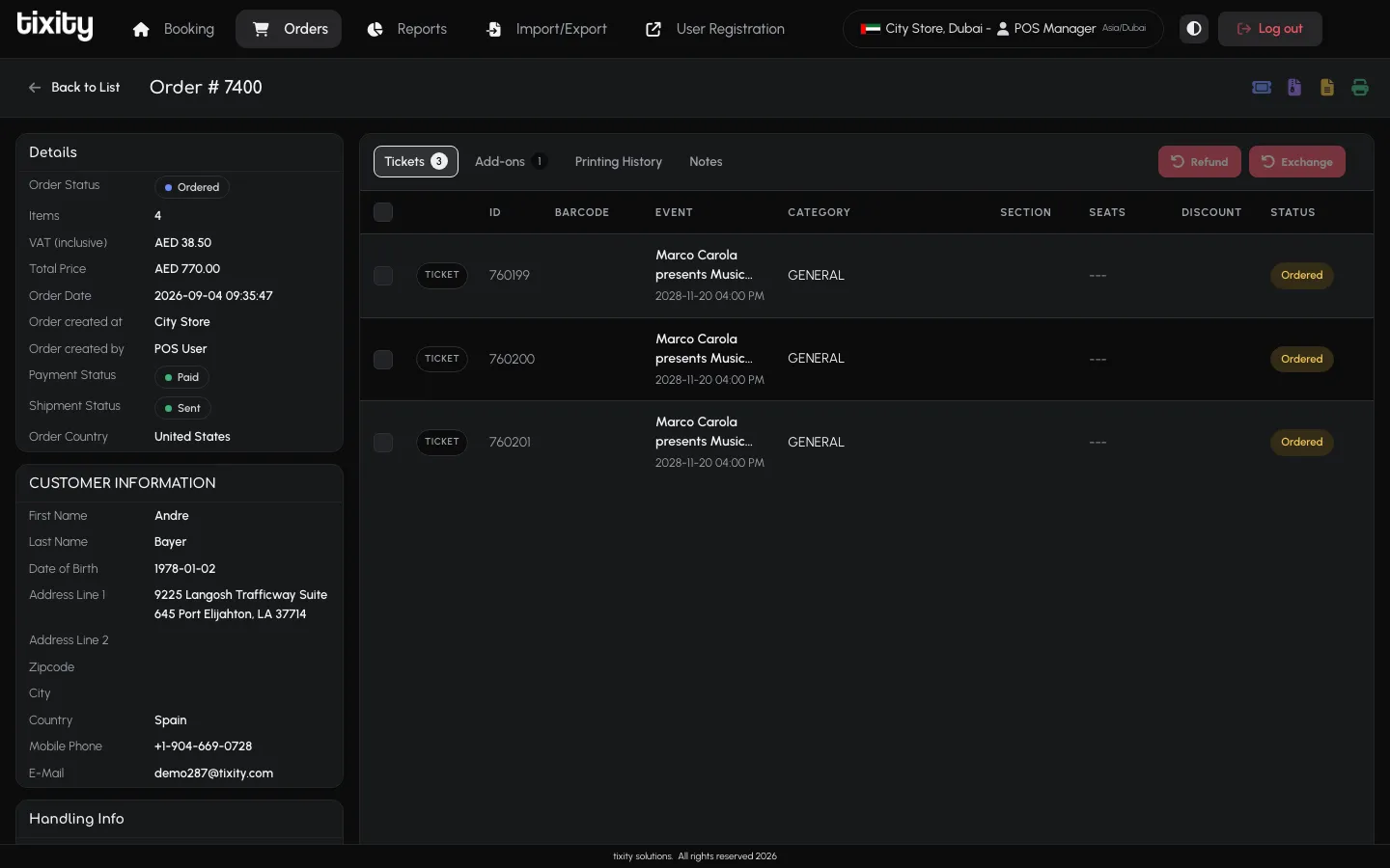 the order detail in dark mode