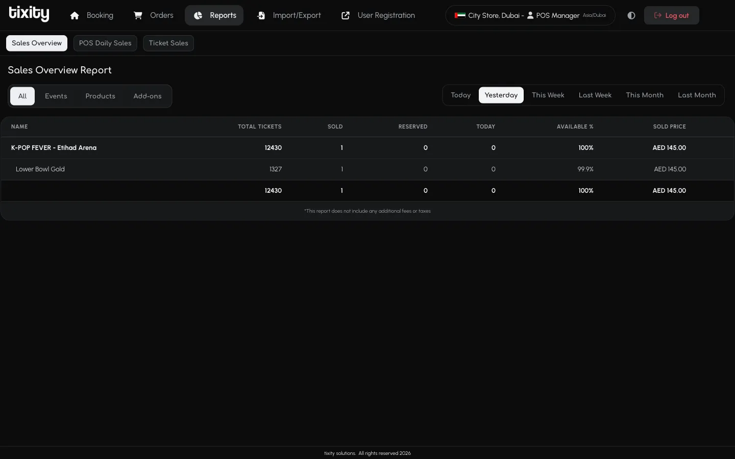 the Reports tab in dark mode