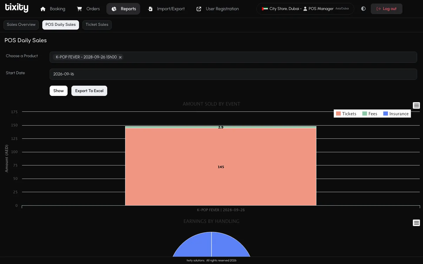 the POS Daily Sales report in dark mode