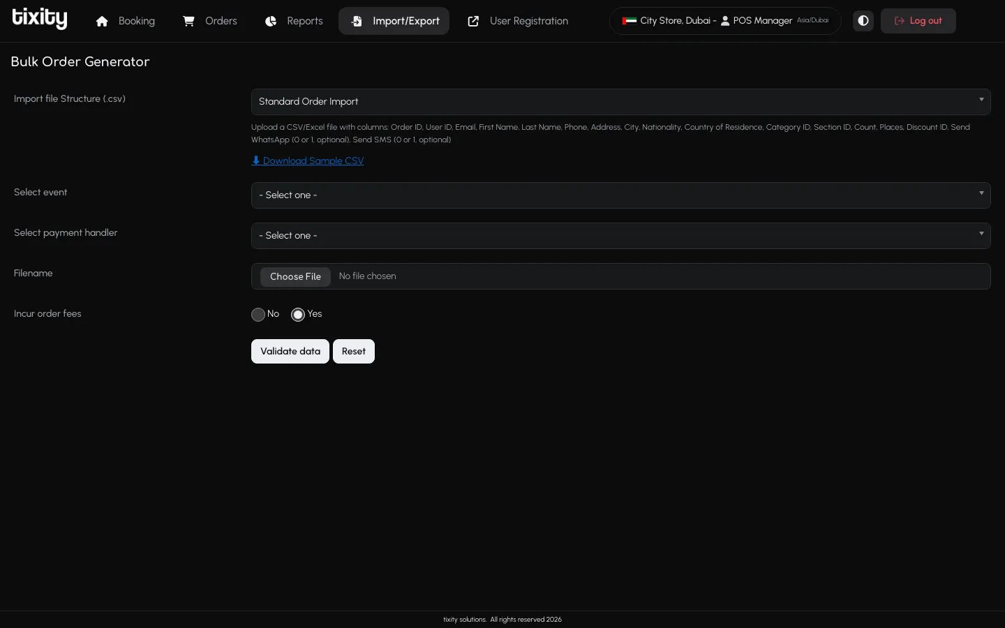 Bulk Order Generator in dark mode
