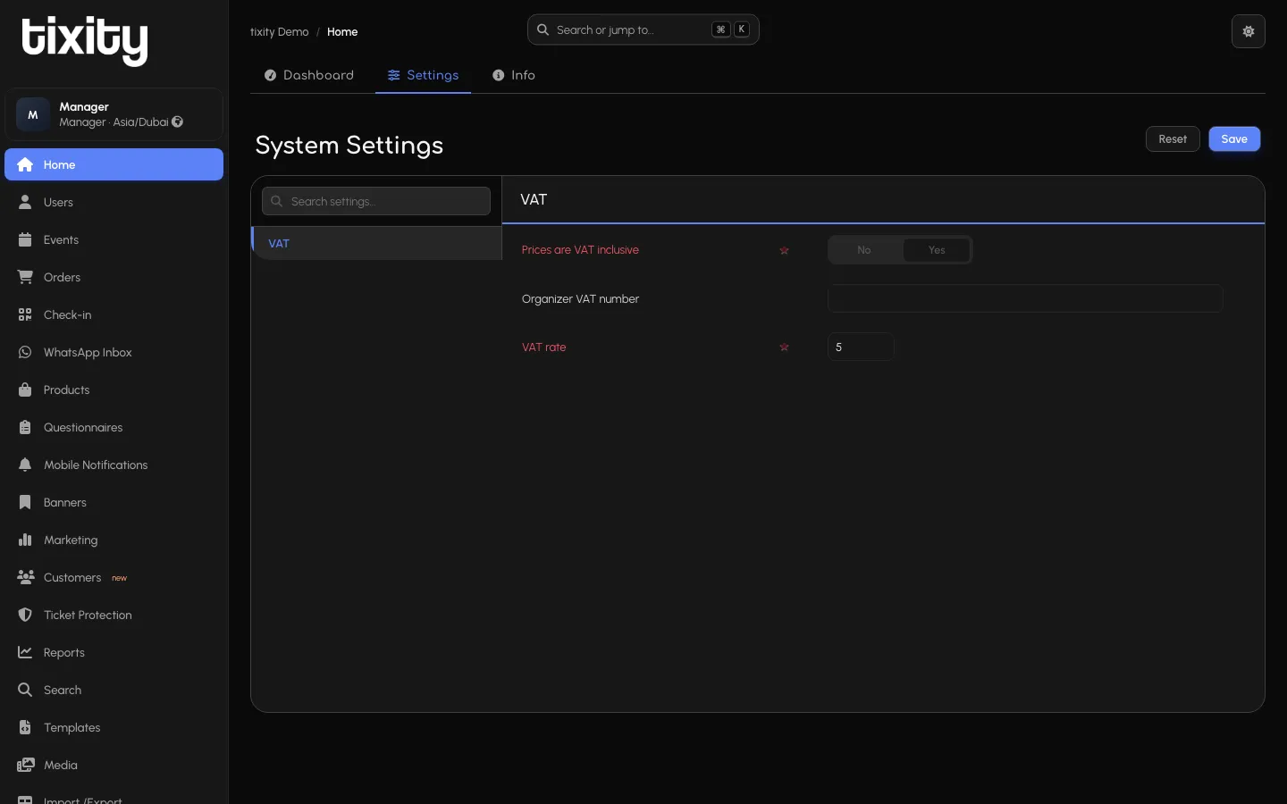 the Settings tab in dark mode