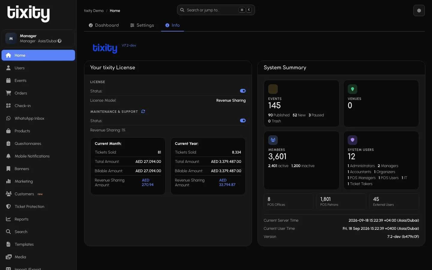 the Info tab in dark mode