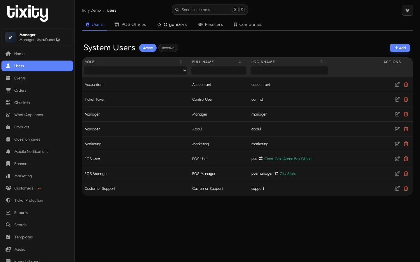 the Users section in dark mode