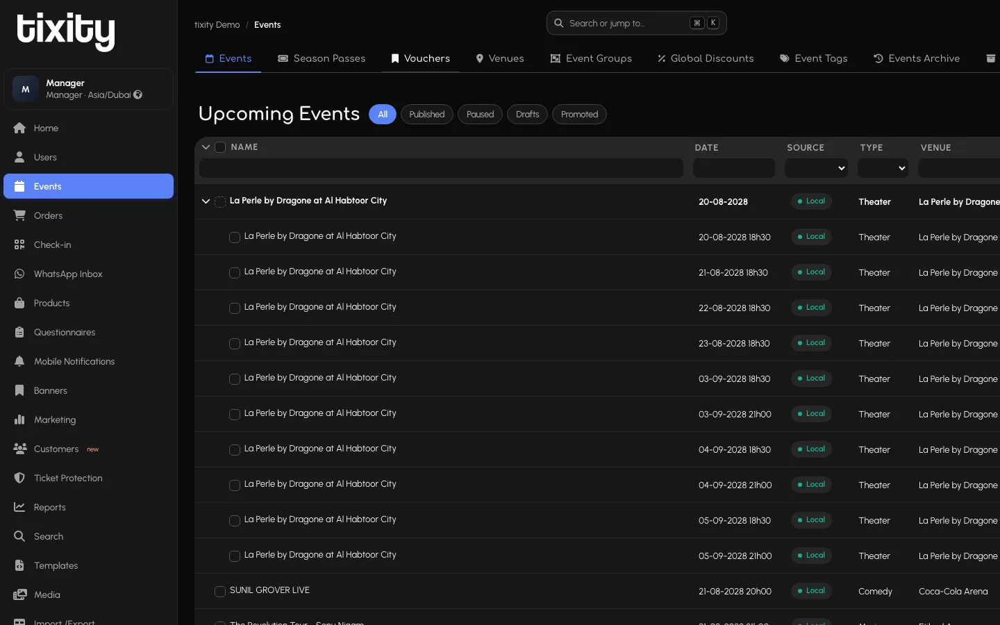 Events in dark mode