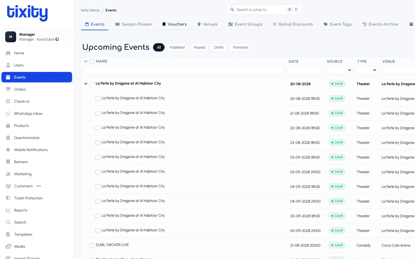 the Events section on Upcoming Events