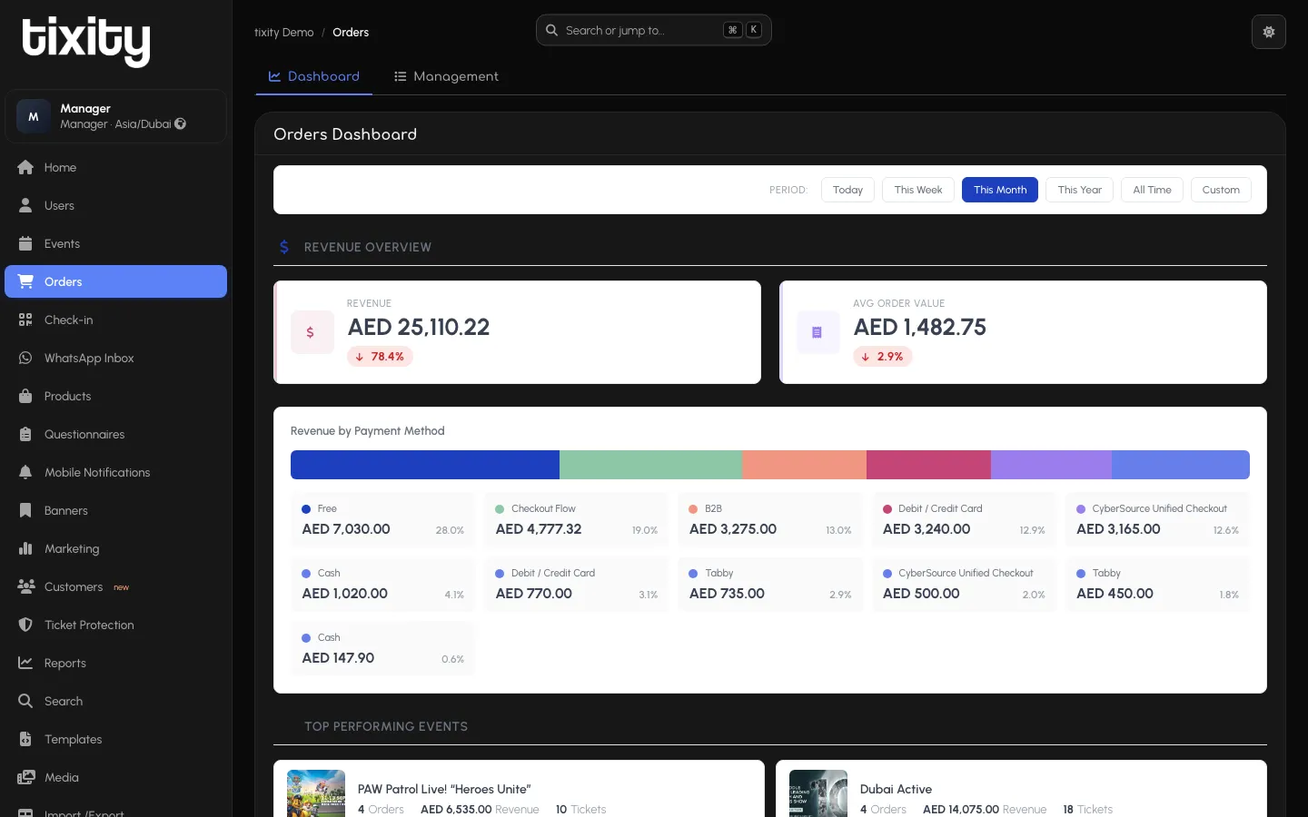Orders in dark mode