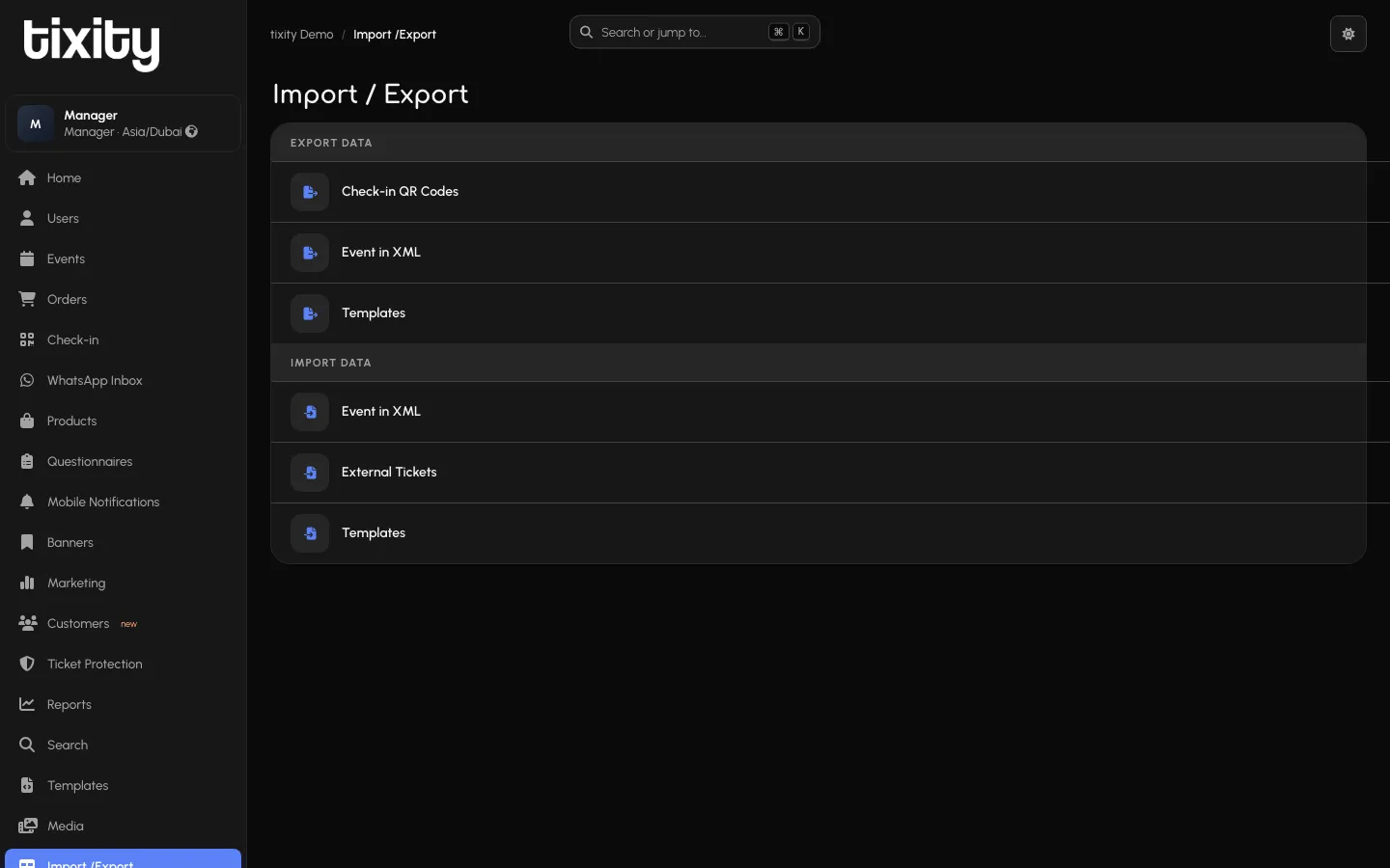 Import and Export in dark mode