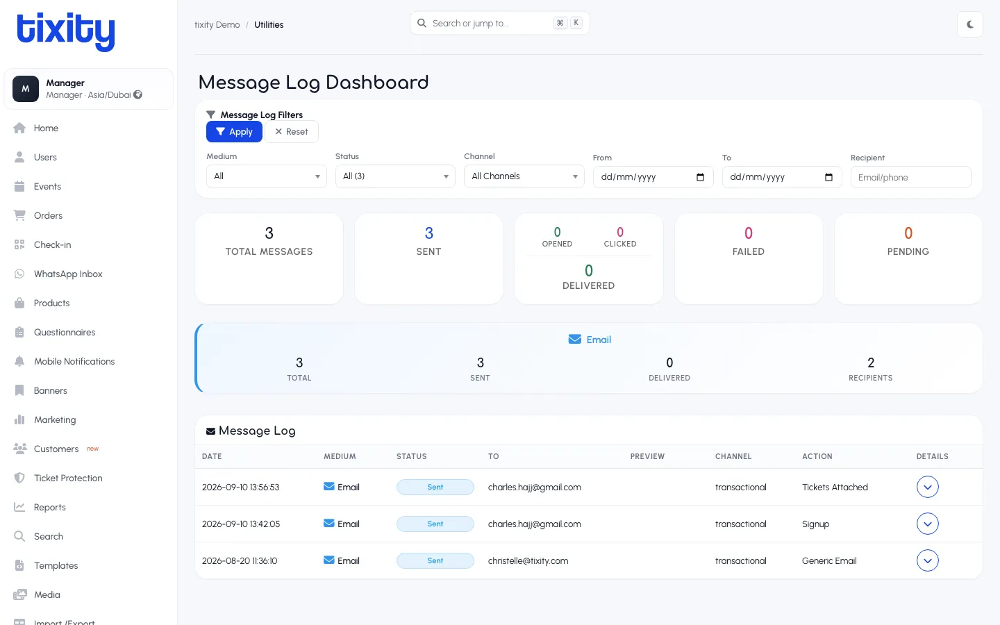 the Message Log Dashboard