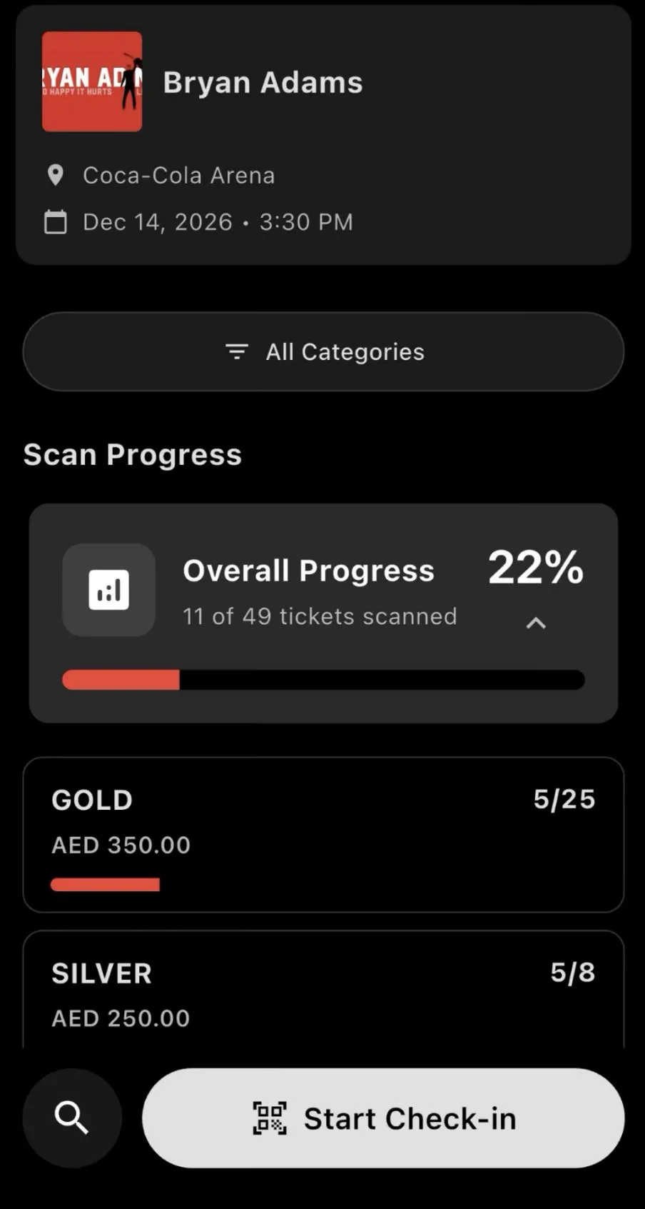 scan progress with category breakdown